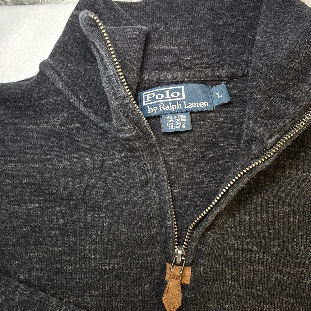 Polo Ralph Lauren Men's Large Estate Rib 1/4 Zip Pullover Grey Green Pony Preppy